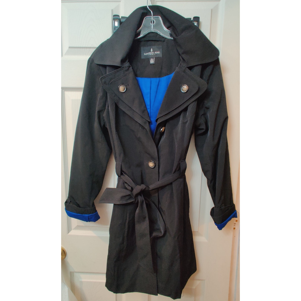 Vintage London Fog Trench Coat Women's Size XL Lined Button Up Belted Hooded